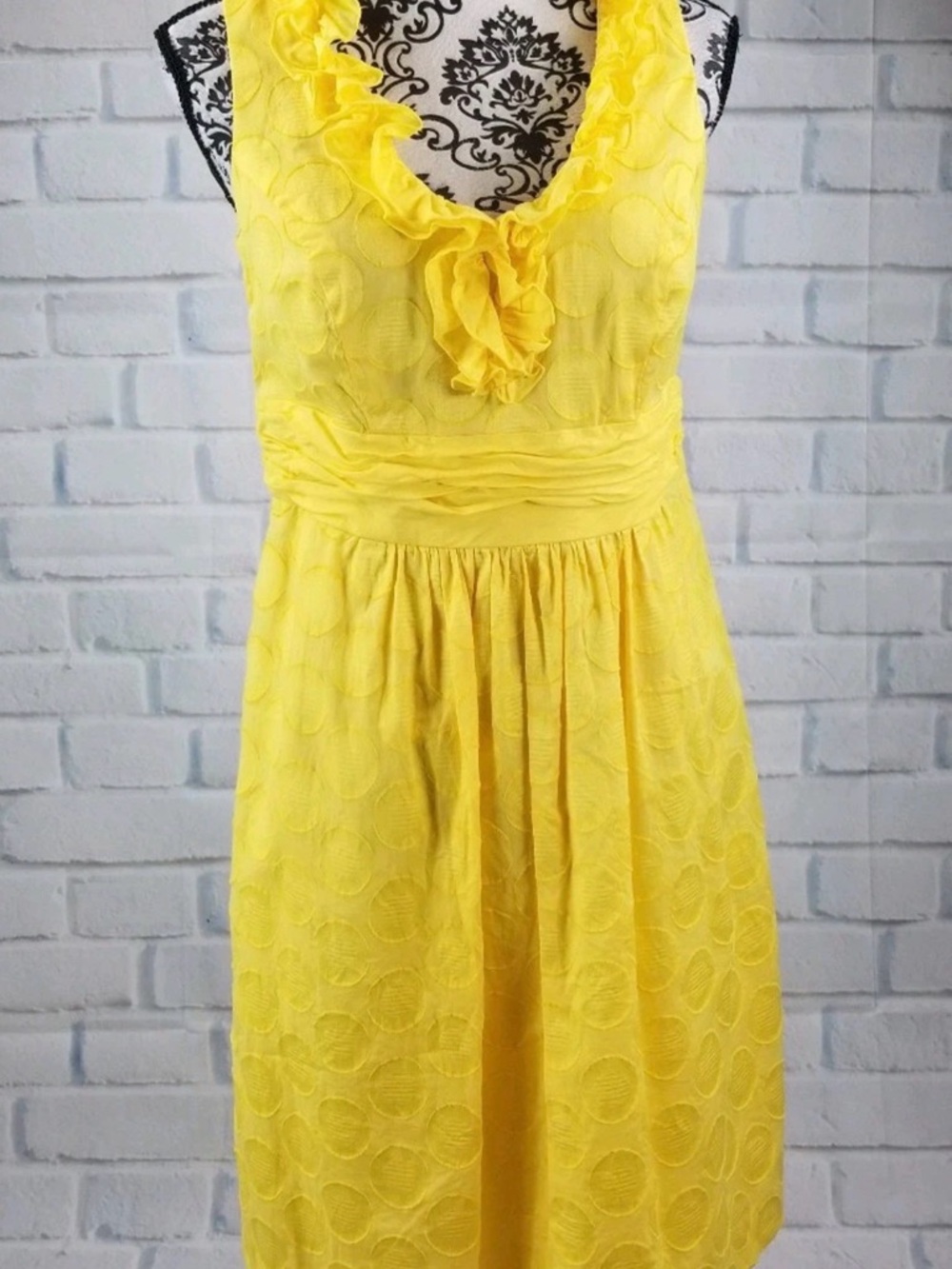 Studio I Yellow Ruffled V-Neck Midi Dress